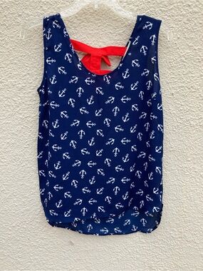 Wishful Park Nautical Navy Anchor Print Sleeveless Blouse